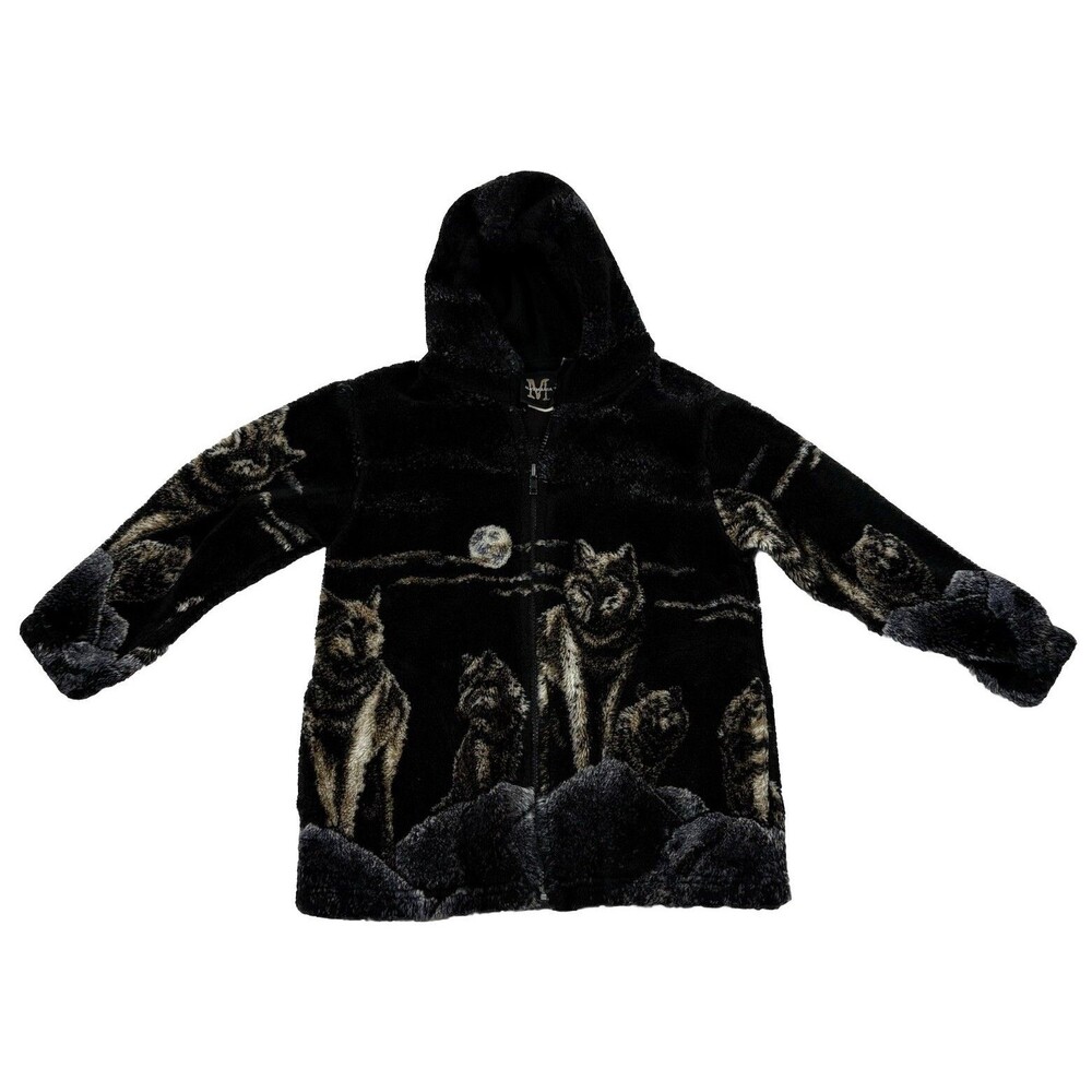 Vintage 90’s Mazmania Wolf Sweatshirt Youth Small All Over Print USA Full Zip